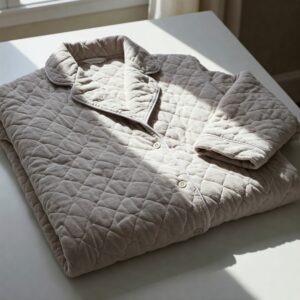 Comparison of various bed jacket styles including knitted, silk, and fleece options.