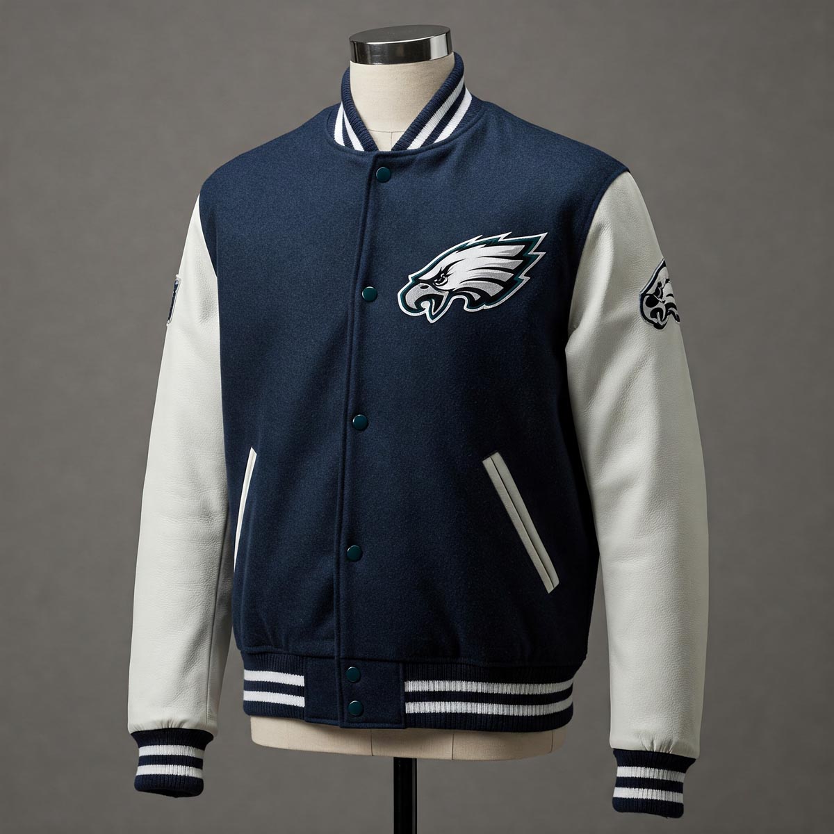 A stylish eagles varsity jacket showcasing team spirit and classic design.