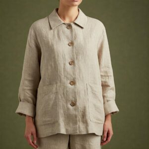 Eco-friendly natural linen jacket, a sustainable and breathable outerwear option.
