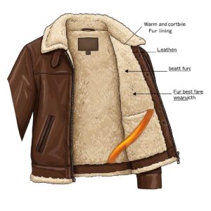 Diagram illustrating the warm and comfortable fur lining inside a leather jacket.