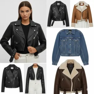 Collection of diverse biker jacket styles for women, including cropped and oversized designs, to suit various preferences.