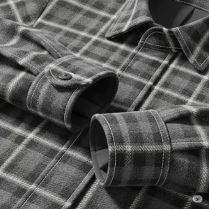 Detailed illustration of the cuffs and collar of a well-made flannel shirt jacket, highlighting its quality and craftsmanship.