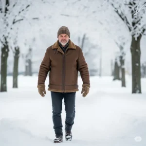 Visual representation of essential care and maintenance tools for preserving the quality of a brown shearling jacket.