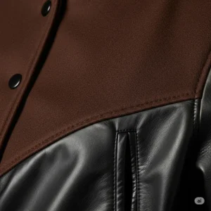 Close-up illustration showing the premium wool and leather blend material of a ladies varsity jacket.