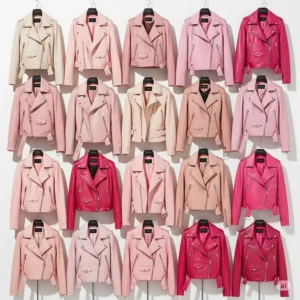 Collection of pink leather jackets in various shades, from pastel to fuchsia, to find your perfect match.