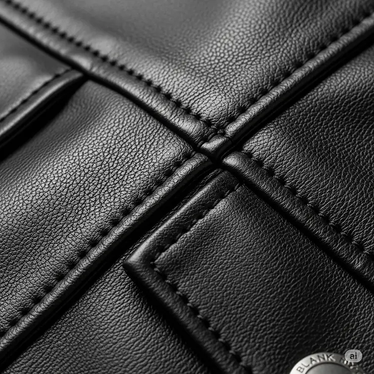 Close-up detail showcasing the premium faux leather texture and stitching of a Blank NYC jacket, highlighting its quality craftsmanship.