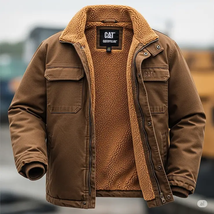 Comfortable Caterpillar jacket with a warm fleece lining, providing insulation for cooler weather work.