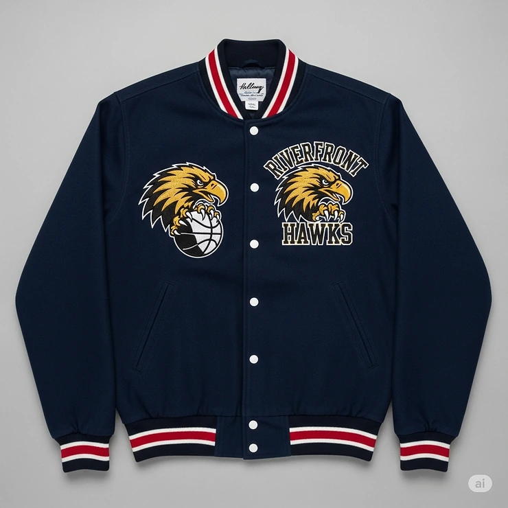 A Holloway jacket customized with intricate embroidery of a team logo, demonstrating personalization options for these classic jackets.
