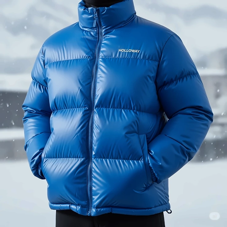 A warm, insulated Holloway puffer jacket in a vibrant blue, offering superior warmth and comfort for cold weather.