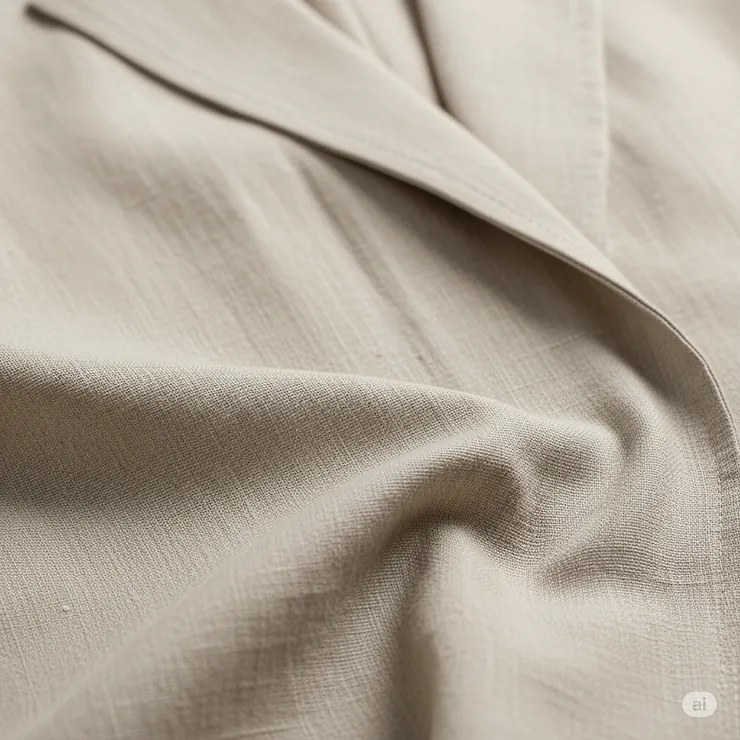 Close-up shot of the natural texture and breathable fabric of a high-quality ladies linen jacket, highlighting its lightweight design.