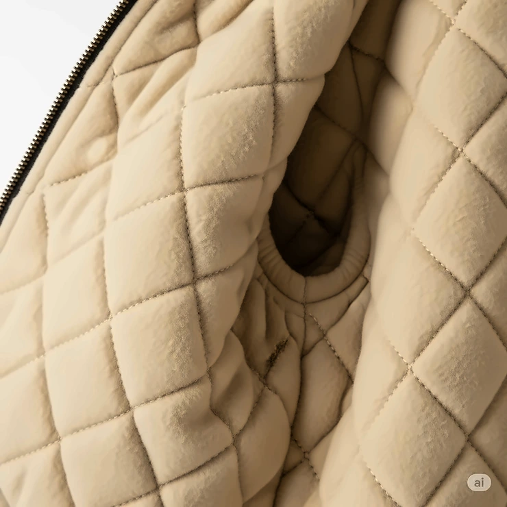 Detailed view of the quilted interior lining of a vintage bomber jacket, emphasizing comfort and craftsmanship.