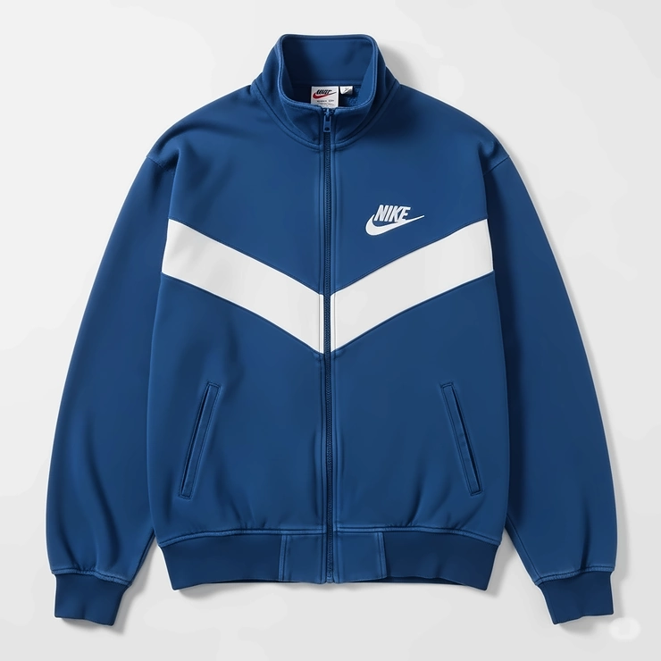 A classic blue and white vintage Nike track jacket, showcasing its iconic design and timeless appeal.