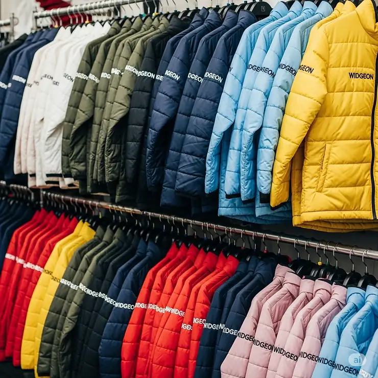 Array of widgeon jackets in various colors and sizes, offering a wide selection to choose from.