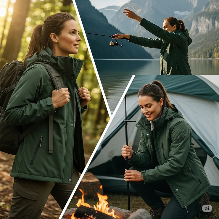 Stylish woman in a functional widgeon jacket, demonstrating its versatility for various outdoor activities.