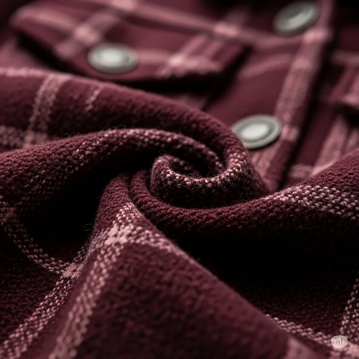 Close-up of the soft, brushed texture of a premium womens flannel jacket, highlighting the quality and warmth of the fabric.