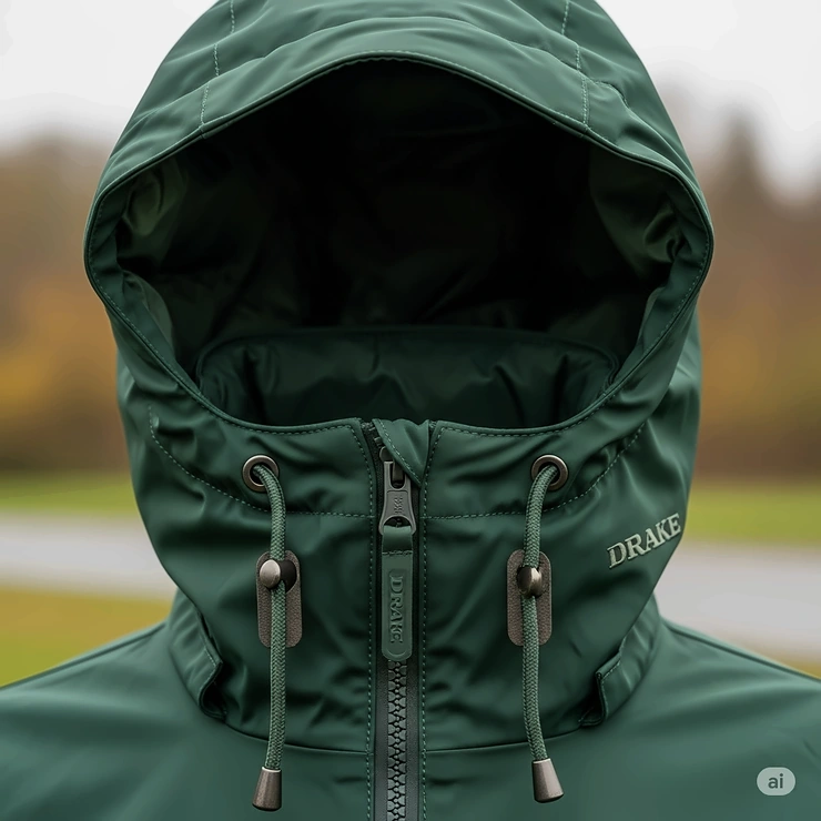 The adjustable, removable hood of a Drake jacket for women, designed for protection from the elements.