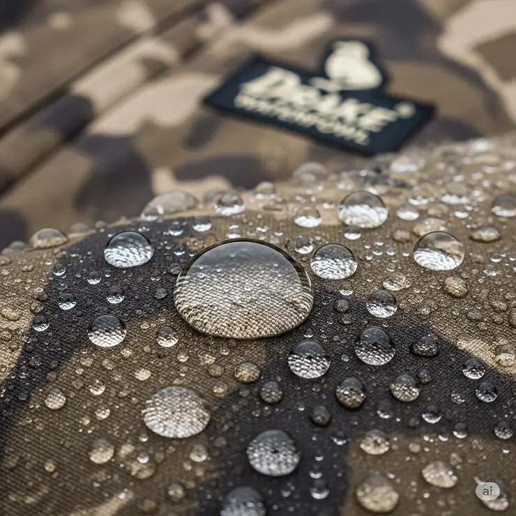 Visual representation of water beading off a Drake Waterfowl jacket, illustrating its superior waterproof capabilities.
