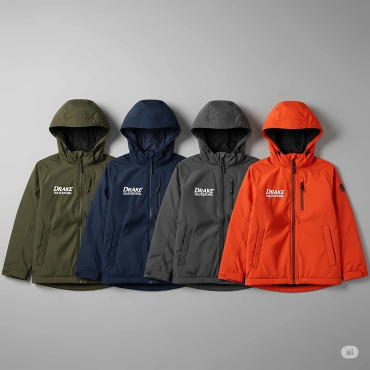 Various color options of the Drake youth jacket are displayed, allowing customers to choose their favorite style.