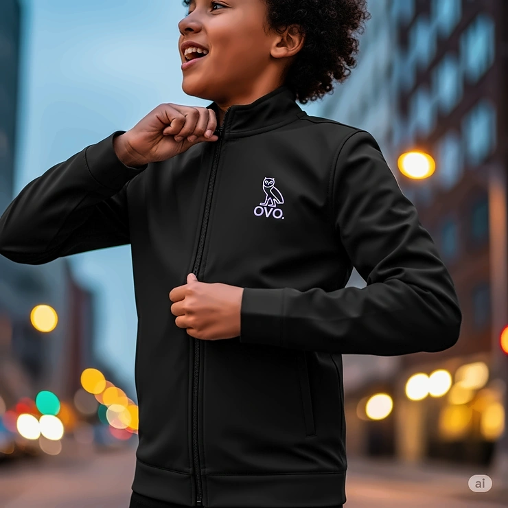 An animated GIF of the Drake youth jacket being worn, showing its fit and style in a dynamic way.