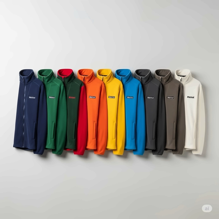 Various available colors of the Marmot fleece jacket displayed side-by-side.