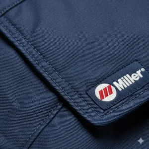 A high-quality image of the flame-resistant cotton fabric used in the Miller welding jacket.
