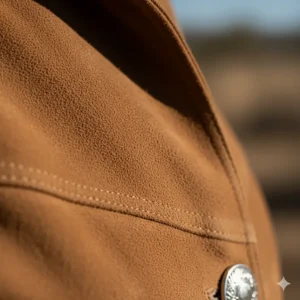 Textured image showing the soft, high-quality suede material of a cowboy jacket for ladies.