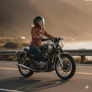 Brown ladies biker leather jacket offering an alternative to the classic black look with a vintage finish.