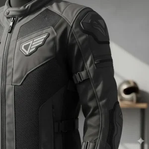 High-airflow mesh ventilation system designed to keep the rider cool in a textile motorcycle armor jacket.