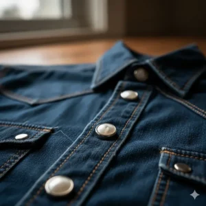 Image highlighting the pearl snap button closures common on authentic western jackets.