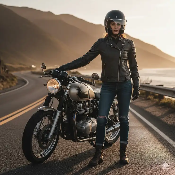 Stylish black leather motorcycle jacket for ladies, featuring durable construction and CE-approved armor for protection.