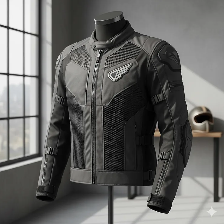 High-visibility, protective motorcycle armor jacket with CE-rated padding for ultimate rider safety.