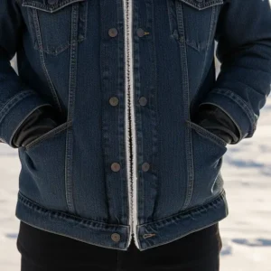 Image highlighting the practical, large patch pockets on the front of a quality western winter jacket.