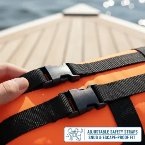 Secure, adjustable buckles and straps on a cat life jacket for a snug and escape-proof fit.