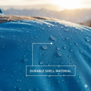 Texture shot of the durable, abrasion-resistant shell material used in the construction of the premium FXR snowmobile jacket.