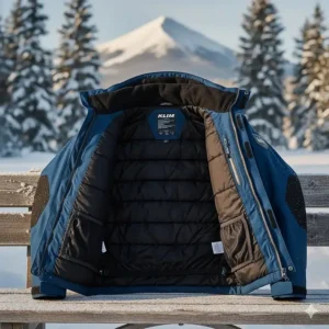 View of the removable inner liner and insulation system of the KLIM snowmobile jacket.