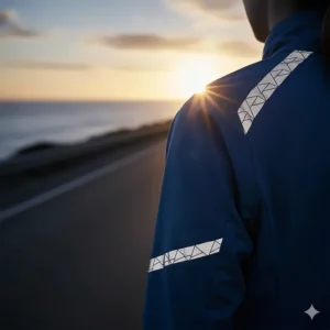 Reflective accents on the cuff and back of the women's cycling wind jacket to enhance visibility in low light.