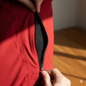 Image highlighting the adjustable underarm (pit) ventilation zippers on a quality men's snowmobile jacket for temperature control.