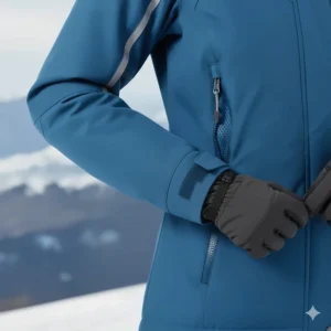 Zippered underarm vents on the snowmobile jacket for women, demonstrating the airflow system.