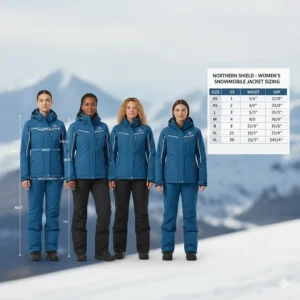 Detailed sizing chart for finding the perfect fit for your new women's snowmobile jacket before purchase.