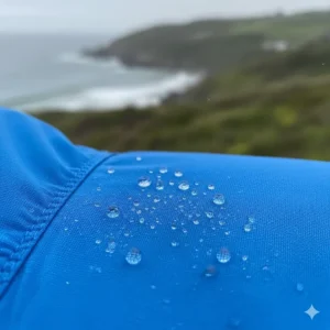 Close-up showing the durable, water-resistant fabric of the women's cycling wind jacket.