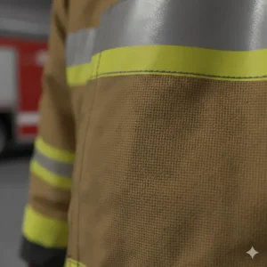 Texture shot of the Nomex, PBI, or Kermel outer shell material used to make the heat-resistant firefighter jacket.