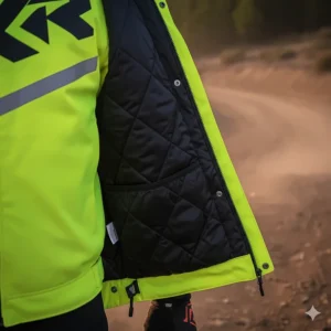 Photo of the removable insulated thermal liner inside the motocross jacket, showing how it converts to an all-season piece of gear.