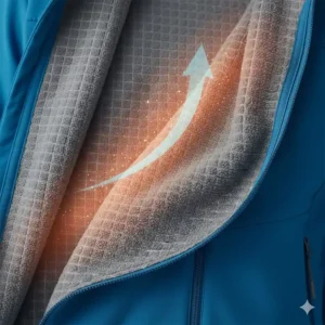 Detail view of the inner grid-fleece lining for warmth and thermal regulation in cold-weather hiking.