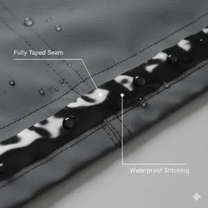 Illustration of fully taped interior seams that prevent water leakage in the best hard shell jackets.