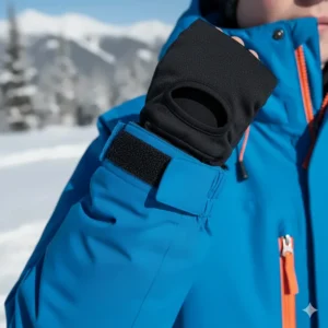 Adjustable wrist cuffs with internal thumb-hole wrist gaiters on the youth snowboard jacket for secure glove integration and warmth.
