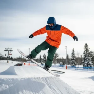 Illustration showing the relaxed freestyle fit of a park riding jacket allowing for a full range of motion.