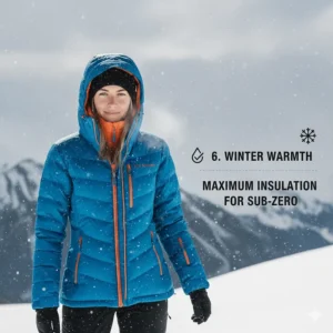 Both layers of a top-rated 3-in-1 ski jacket zipped together for maximum warmth in extreme winter weather.