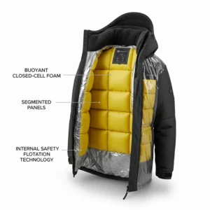 Illustration showing the internal flotation foam technology used in extreme cold ice fishing parkas.