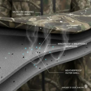 Illustration of the moisture-wicking inner lining that keeps hunters dry in sub-zero temperatures.