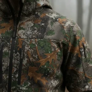 Realistic camouflage pattern designed for concealment and stealth during bow hunting.